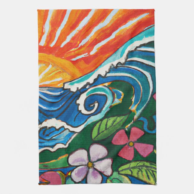 Sunset surf Tropical kitchen decor towel (Vertical)