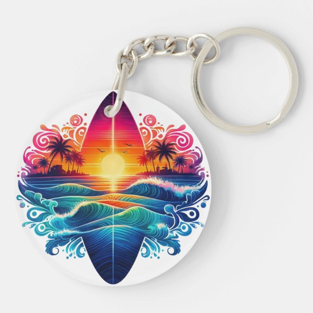 Sunset Surfboard Curls Key Ring (Back)