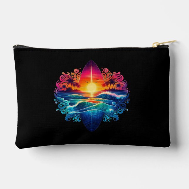 Sunset Surfboard Curls Zippered Pouch (Back)