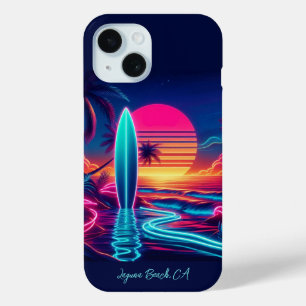 Sunset Surfboard-Neon Lights- iPhone 15 Case