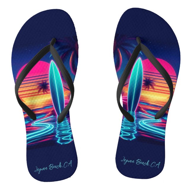 Sunset Surfboard Neon Lights- Flip Flops (Footbed)