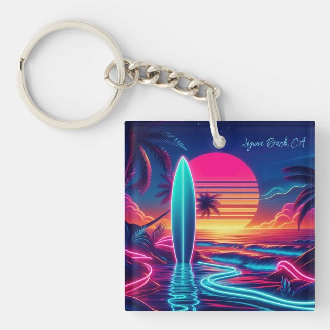 Sunset Surfboard Neon Lights- Key Ring (Front)