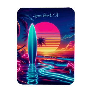 Sunset Surfboard Neon Lights- Magnet