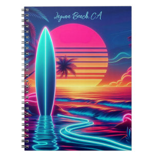 Sunset Surfboard Neon Lights- Notebook