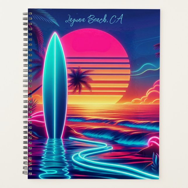 Sunset Surfboard Neon Lights- Planner (Front)