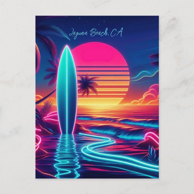 Sunset Surfboard Neon Lights- Postcard (Front)