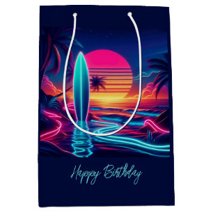 Sunset Surfboard Paradise Neon Lights- Medium Gift Bag
