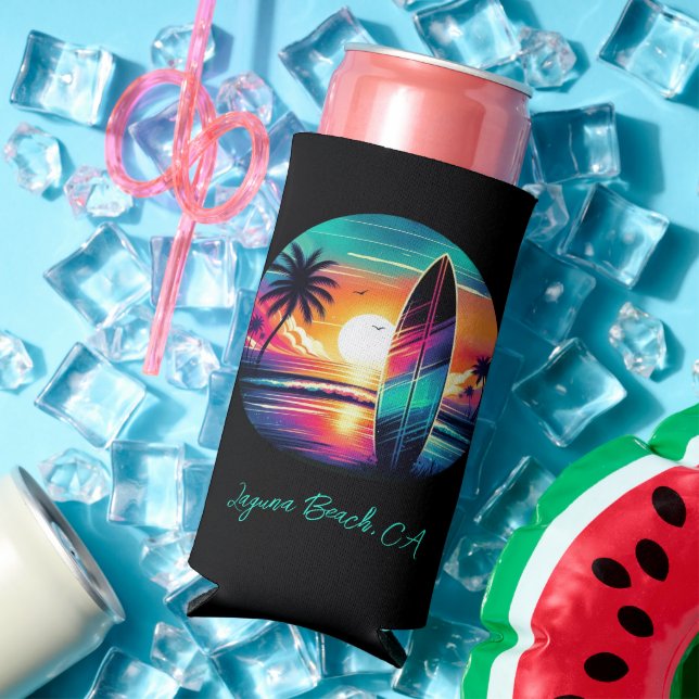 Sunset Surfboard Vibes Seltzer Can Cooler (In Situ Summer)