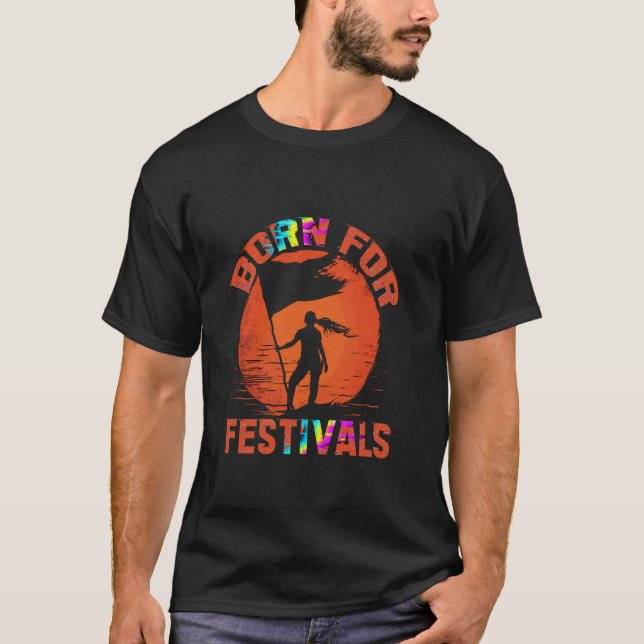 Sunset Surfer Born For Festivals Unique Image T-Shirt (Front)