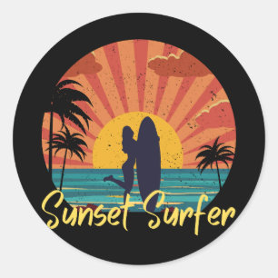 Sunset Surfer Classic Round Sticker