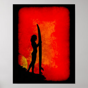 Sunset Surfer Girl Poster