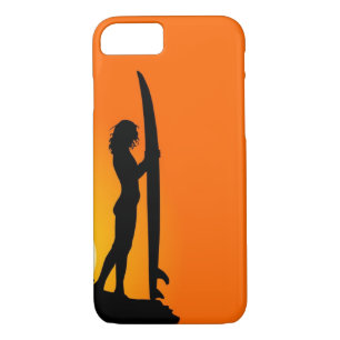 Sunset Surfer Girl with surfboard iPhone 8/7 Case