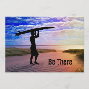 Sunset Surfer Sand and Clouds Invitation