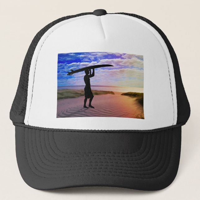 Sunset Surfer Sand & Clouds Trucker Hat (Front)
