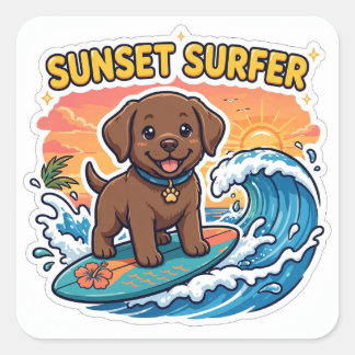 Sunset Surfer Sticker — Chocolate Labrador Surfboa