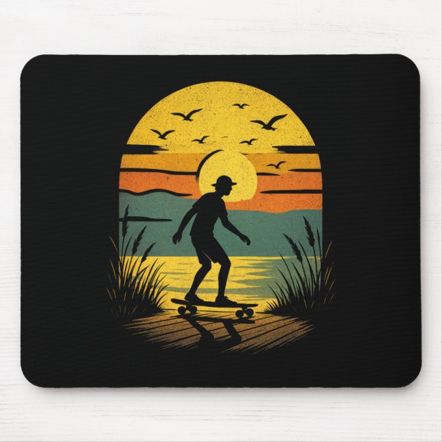 Sunset Surfer - Vintage Retro Surfing Beach  Mouse Mat (Front)