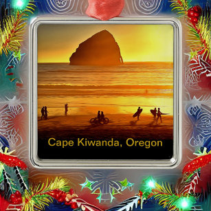Sunset Surfing and Biking Cape Kiwanda Oregon Metal Tree Decoration