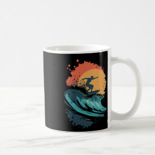 Sunset Surfing Wave Art, Retro Beach Surfer Silhou Coffee Mug