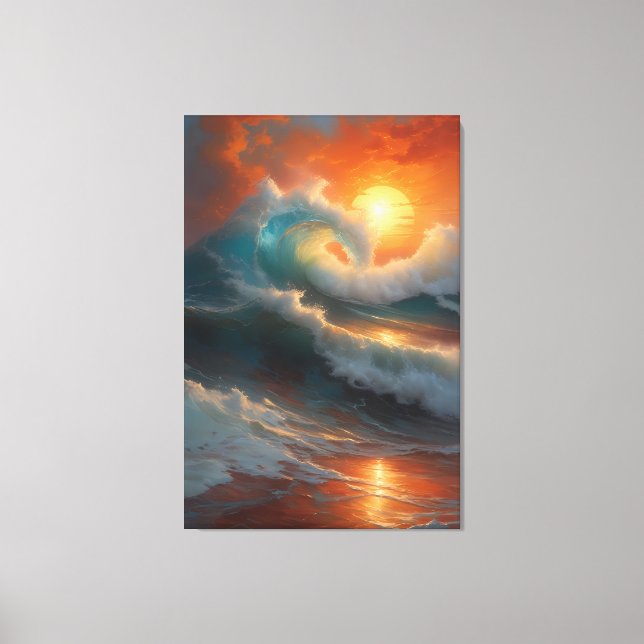 Sunset Surge: Ocean Wave Masterpiece Canvas Print (Front)
