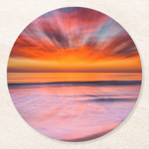 Sunset Tamarack Beach Carlsbad, CA Round Paper Coaster
