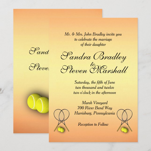 Sunset Tennis Wedding Invitation (Front/Back)