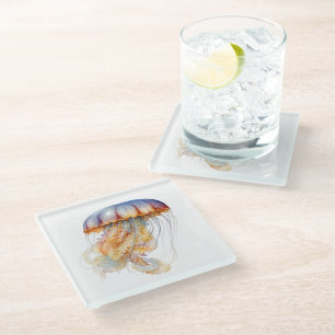 Sunset Tentacles: Coastal Watercolor Art Glass Coaster