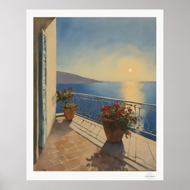 Sunset Terrace Canvas, Mediterranean Sea View Poster (Front)