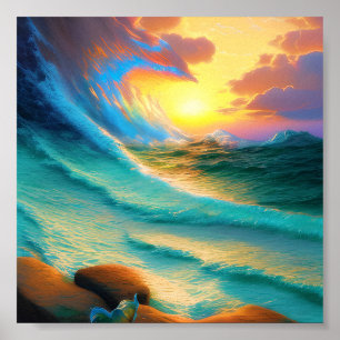 Sunset through a wave poster