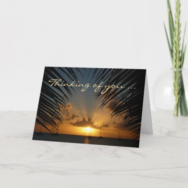 Sunset Through Palm Fronds "Thinking of You" Card (Front)