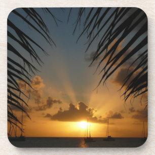 Sunset Through Palm Fronds Tropical Seascape Coaster