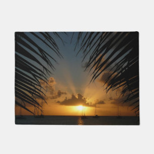 Sunset Through Palm Fronds Tropical Seascape Doormat