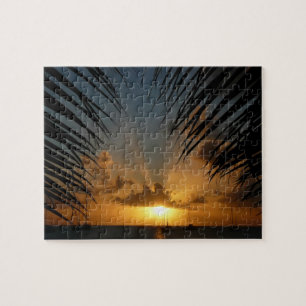 Sunset Through Palm Fronds Tropical Seascape Jigsaw Puzzle