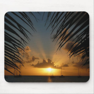 Sunset Through Palm Fronds Tropical Seascape Mouse Mat