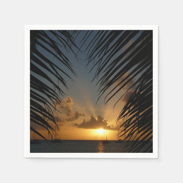 Sunset Through Palm Fronds Tropical Seascape Napkin (Front)