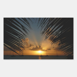 Sunset Through Palm Fronds Tropical Seascape Rectangular Sticker