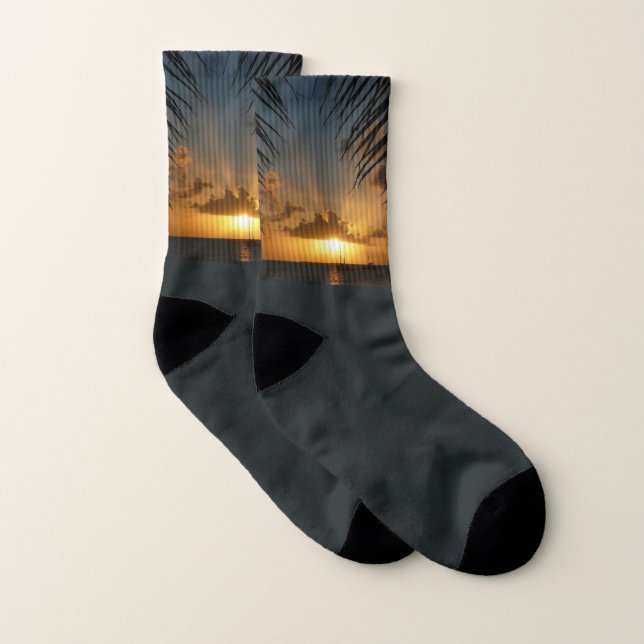 Sunset Through Palm Fronds Tropical Seascape Socks (Pair)