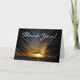Sunset Through Palm Fronds Tropical Seascape Thank You Card