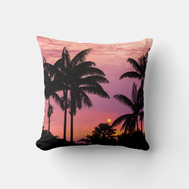 Sunset through Palm Trees Cushion (Front)