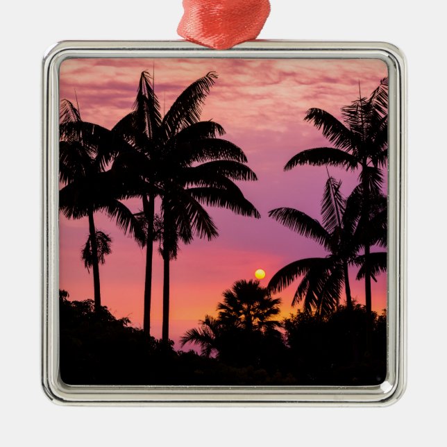 Sunset through Palm Trees Metal Tree Decoration (Front)