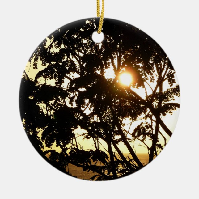 Sunset Through Trees I Tropical Photography Ceramic Tree Decoration (Front)