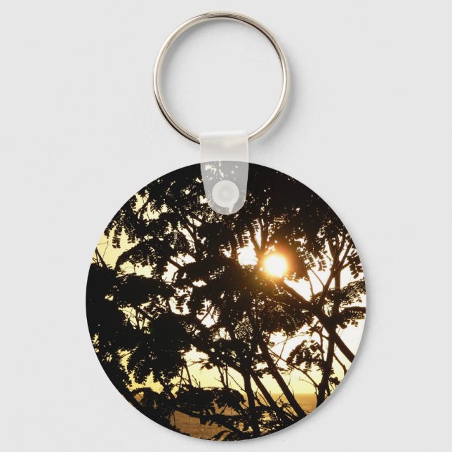 Sunset Through Trees I Tropical Photography Key Ring (Front)