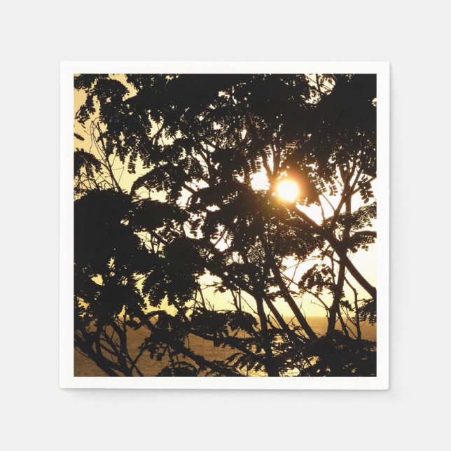 Sunset Through Trees I Tropical Photography Napkin (Front)