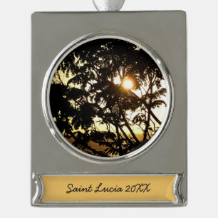 Sunset Through Trees I Tropical Photography Silver Plated Banner Ornament
