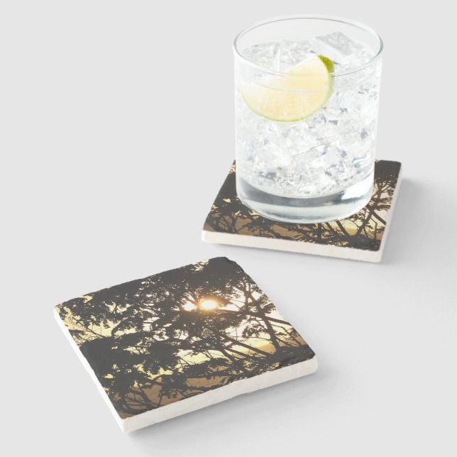 Sunset Through Trees I Tropical Photography Stone Coaster (Side)