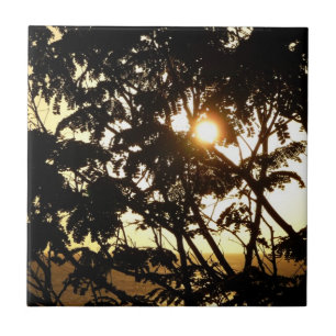 Sunset Through Trees I Tropical Photography Tile
