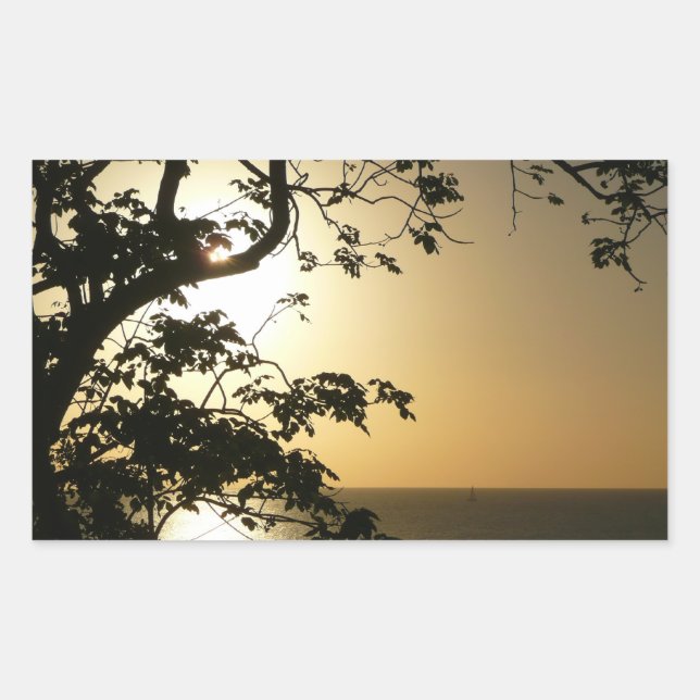 Sunset Through Trees II Tropical Photography Rectangular Sticker (Front)