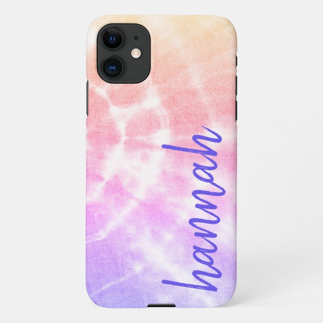 Sunset Tie Dye Personalised Name iPhone Case (Back)