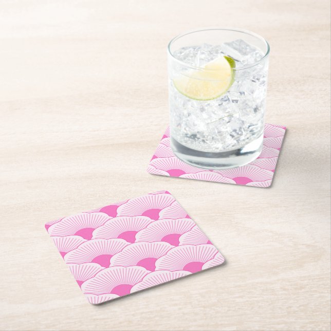 Sunset, tonal pink, concrete texture square paper coaster (Insitu)