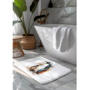  Sunset Tones Watercolor Penguin Bath Mat