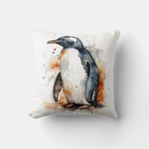 Sunset Tones Watercolor Penguin Cushion